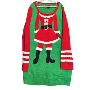 New Direction Cozy Christmas Ugly Sweater Dress Mrs Santa Claus Holiday Size L